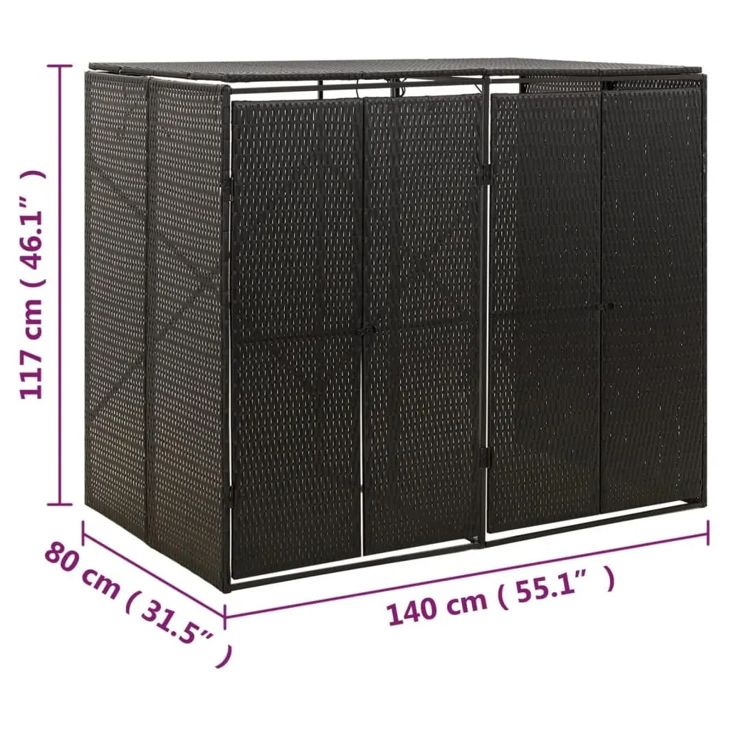 Double Wheelie Bin Shed Garden Storage Black Poly Rattan Outdoor Waste