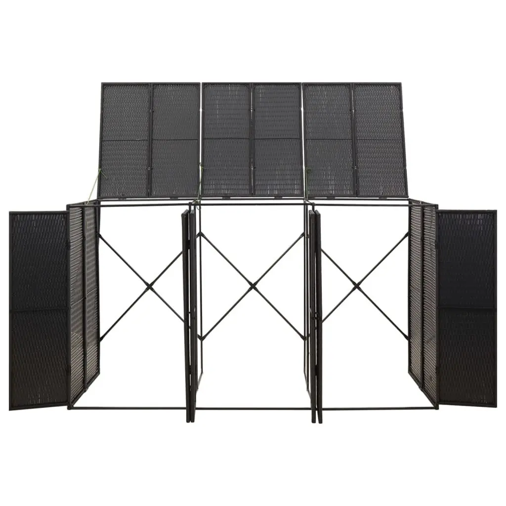 Triple Wheelie Bin Shed Storage Box Black Garden Waste Enclosure with Hinged Lid and Lockable Front Doors