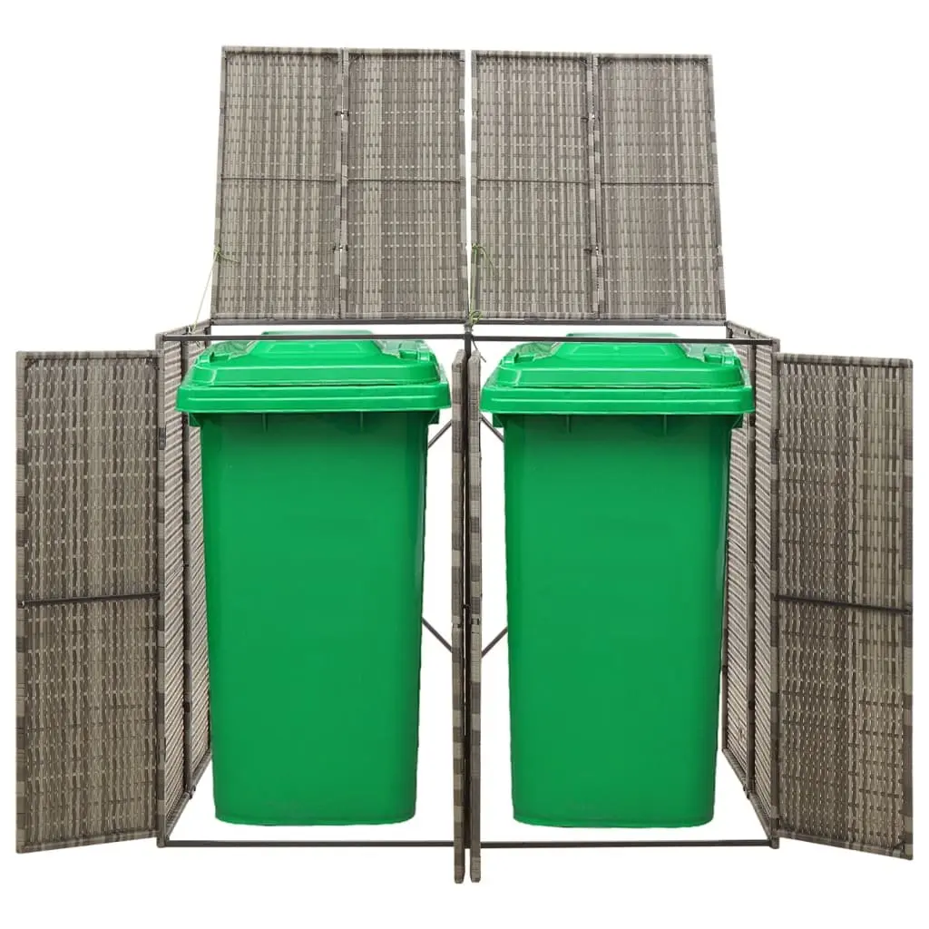 Double Wheelie Bin Shed Garden Waste Container Enclosure Grey Outdoor Storage