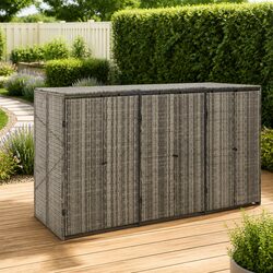 Triple Wheelie Bin Shed - Grey Rattan Waste Container