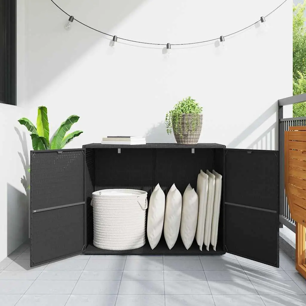 Garden Storage Cabinet Black Outdoor Poly Rattan Shed Tool Chest Waterproof