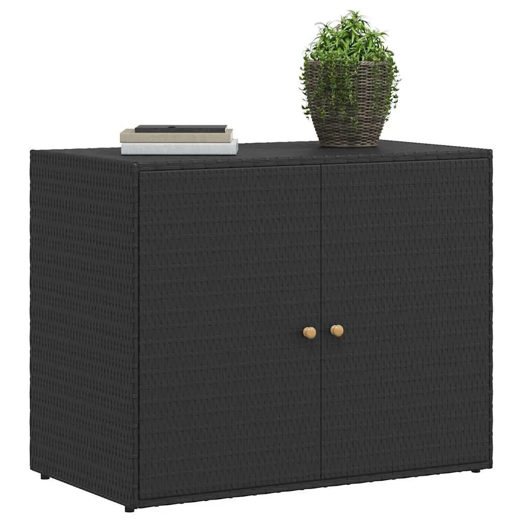Garden Storage Cabinet Black Outdoor Poly Rattan Shed Tool Chest Waterproof