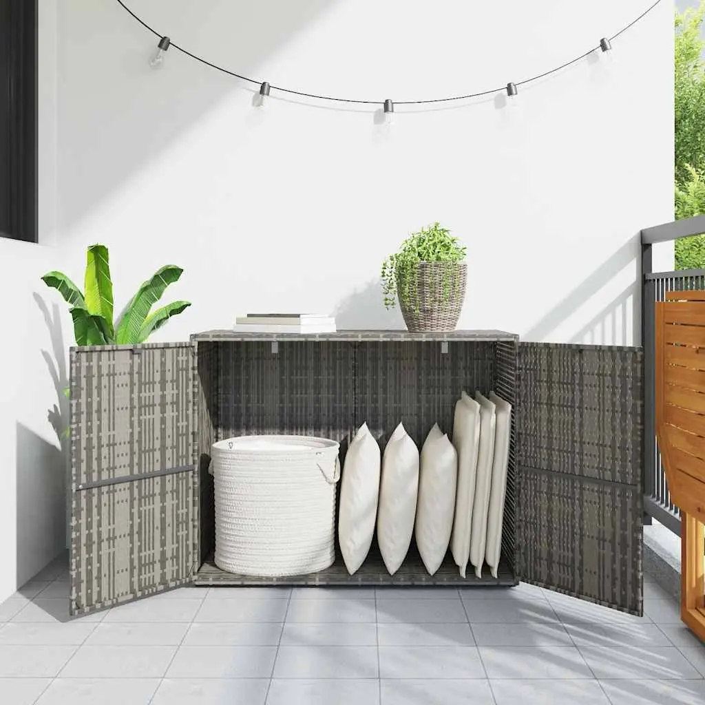Garden Storage Cabinet Grey 100x55.5x80cm Outdoor Poly Rattan Shed Tool Chest