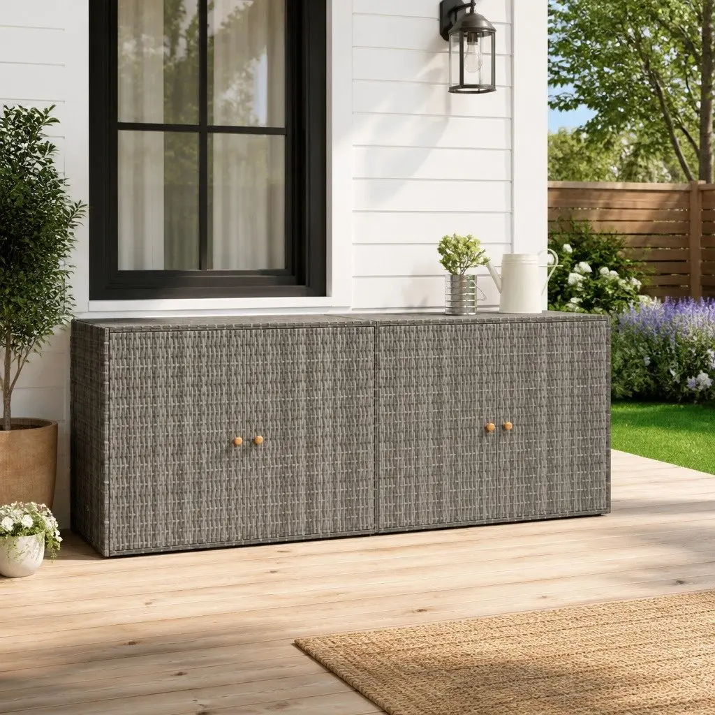 Garden Storage Cabinet Outdoor Grey Poly Rattan 198 x 55.5 x 80 cm