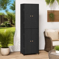 Garden Storage Cabinet - 59x40x180cm, Black Poly Rattan