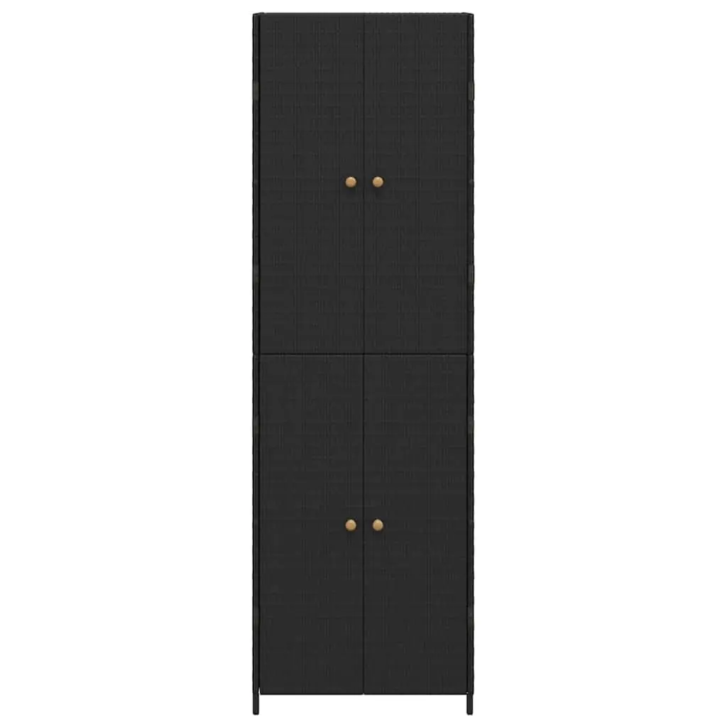 Garden Storage Cabinet Black Outdoor Poly Rattan Weatherproof 59x40x180cm