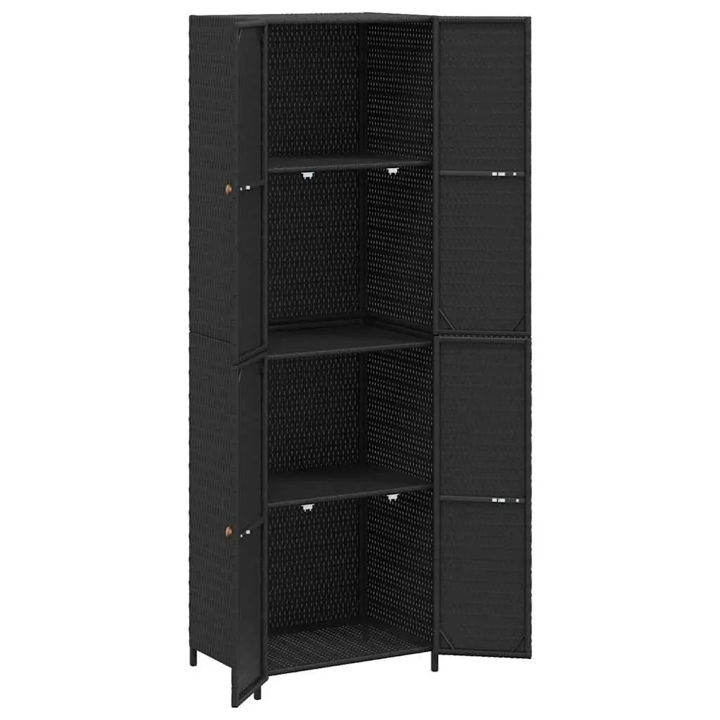 Garden Storage Cabinet Black Outdoor Poly Rattan Weatherproof 59x40x180cm