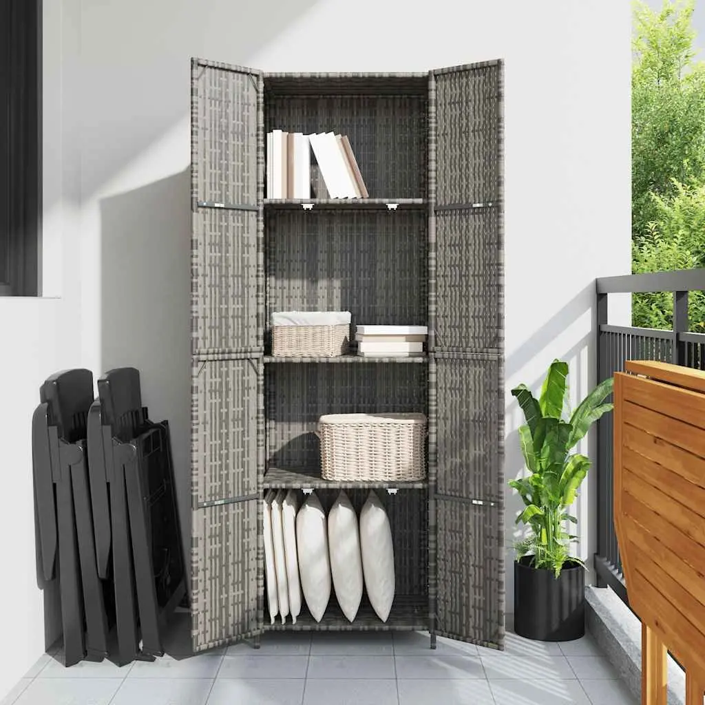 Garden Storage Cabinet Grey Outdoor Shed Poly Rattan Compartment Organizer