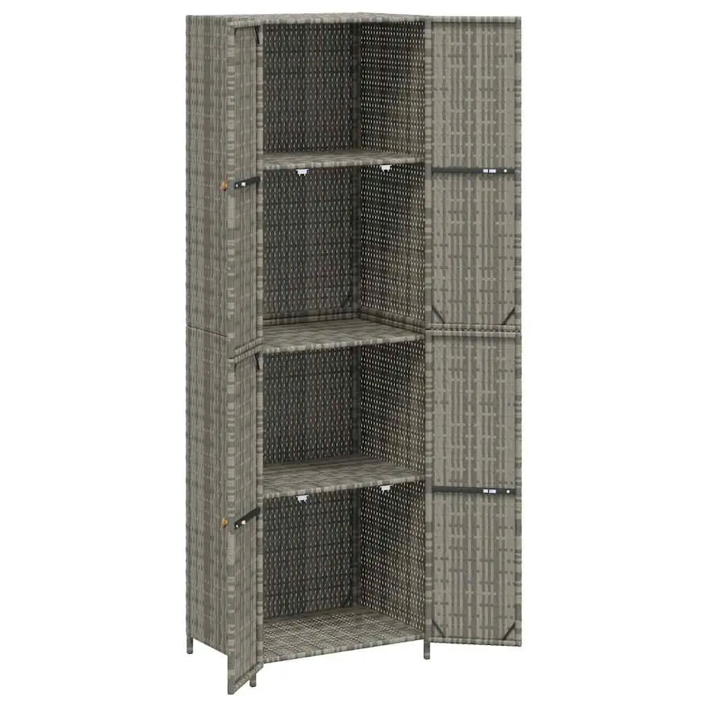 Garden Storage Cabinet Grey Outdoor Shed Poly Rattan Compartment Organizer