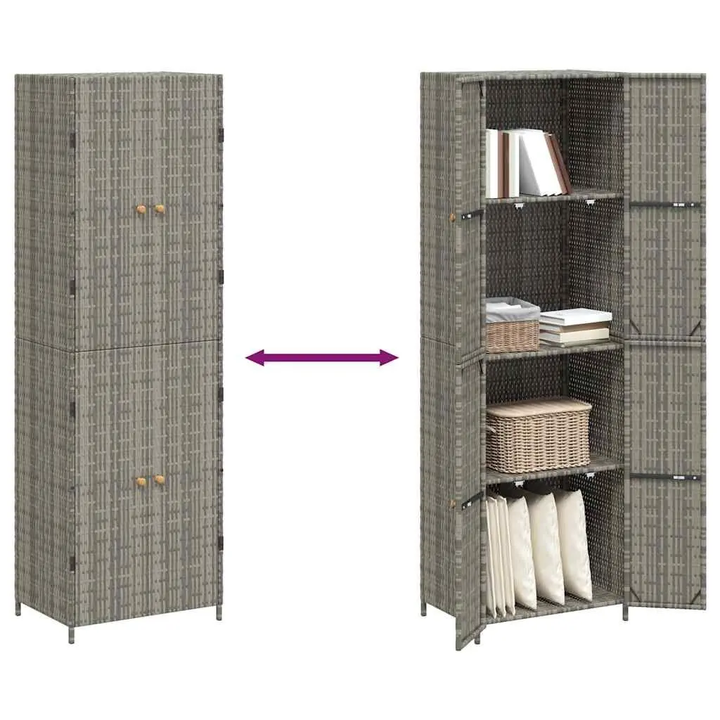 Garden Storage Cabinet Grey Outdoor Shed Poly Rattan Compartment Organizer
