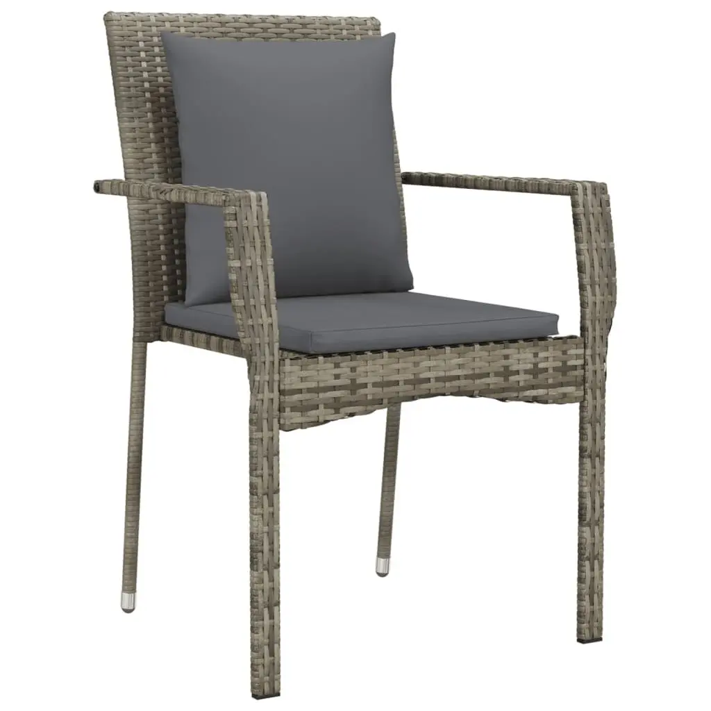 Garden Chairs Set for Outdoor Use 4 Pieces Grey Poly Rattan with Cushions