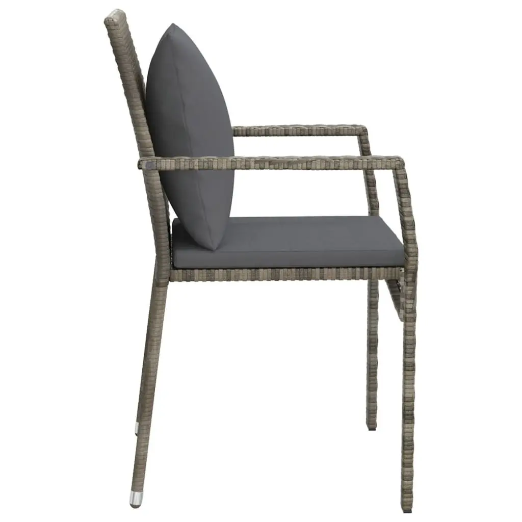 Garden Chairs Set for Outdoor Use 4 Pieces Grey Poly Rattan with Cushions