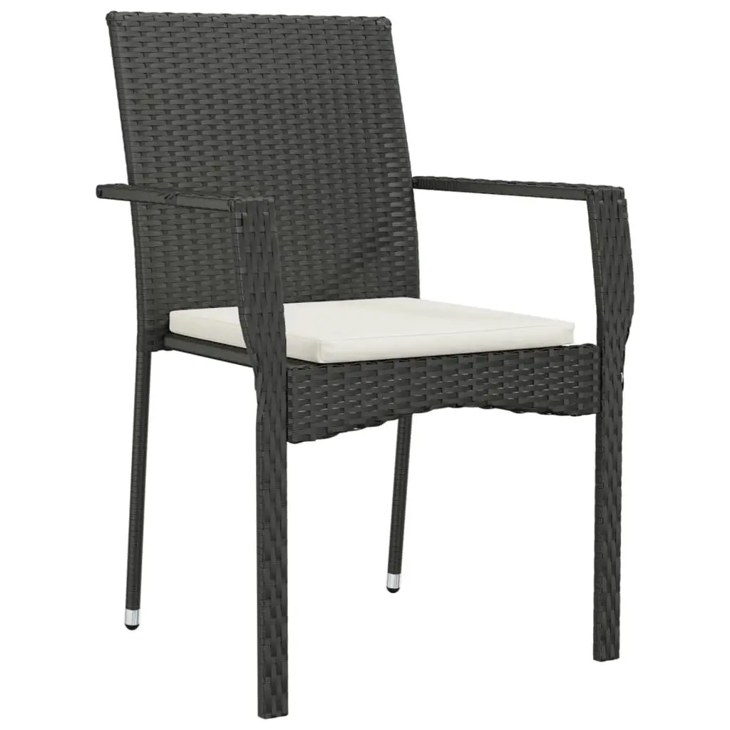 Outdoor Garden Chairs Set of 2 Black Poly Rattan with Cushions for Patio Seating