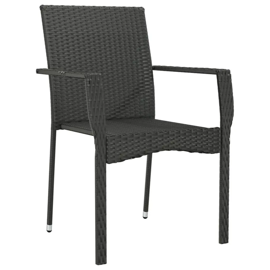 Outdoor Garden Chairs Set of 2 Black Poly Rattan with Cushions for Patio Seating