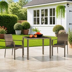 2 Piece Set of Grey Outdoor Garden Chairs - Poly Rattan Design