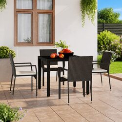 Outdoor Garden Chairs Set 4 Pieces Black Poly Rattan Patio Seating with Cushions