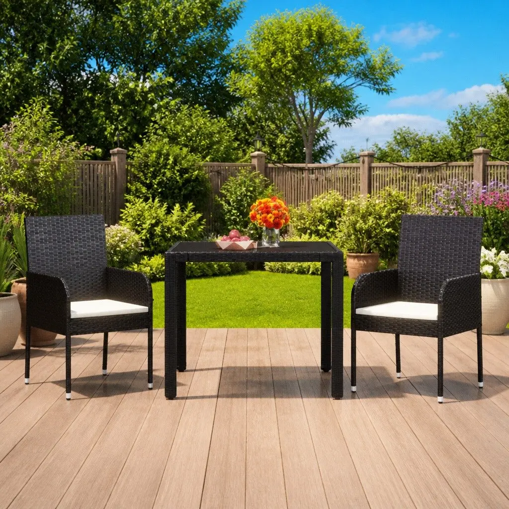 Outdoor Garden Chairs Set of 2 for Patio Space with Cushions Black