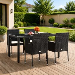 Outdoor Garden Chairs Set 4 Pieces Black Poly Rattan with Cushions Patio Seating
