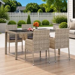 4-Piece Outdoor Garden Chairs: Grey Poly Rattan Set