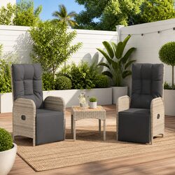 2 pcs Outdoor Reclining Chairs Set - Grey Cushions Included