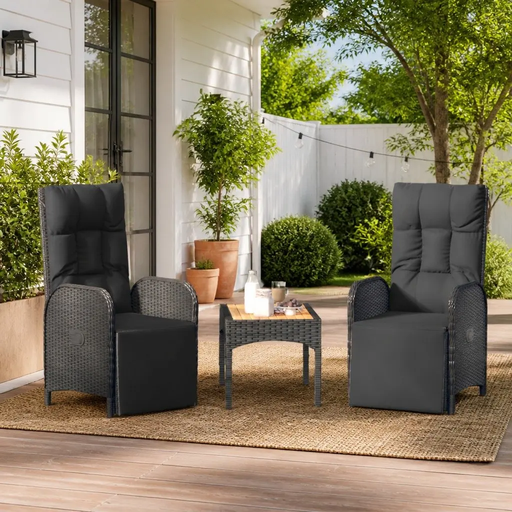 2 Black Outdoor Reclining Chairs