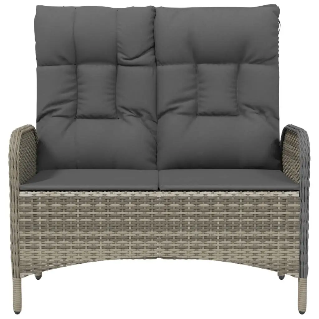 Reclining Garden Bench 107cm Outdoor Seating Poly Rattan Grey with Cushions