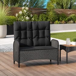 Reclining Garden Bench Specs: 107cm, Poly Rattan, Black