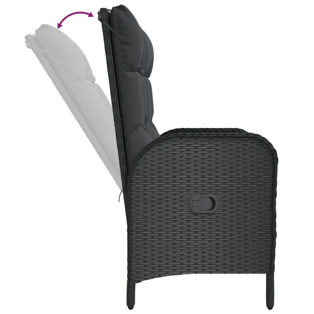 Reclining Garden Bench Outdoor Seating 107cm Black Poly Rattan