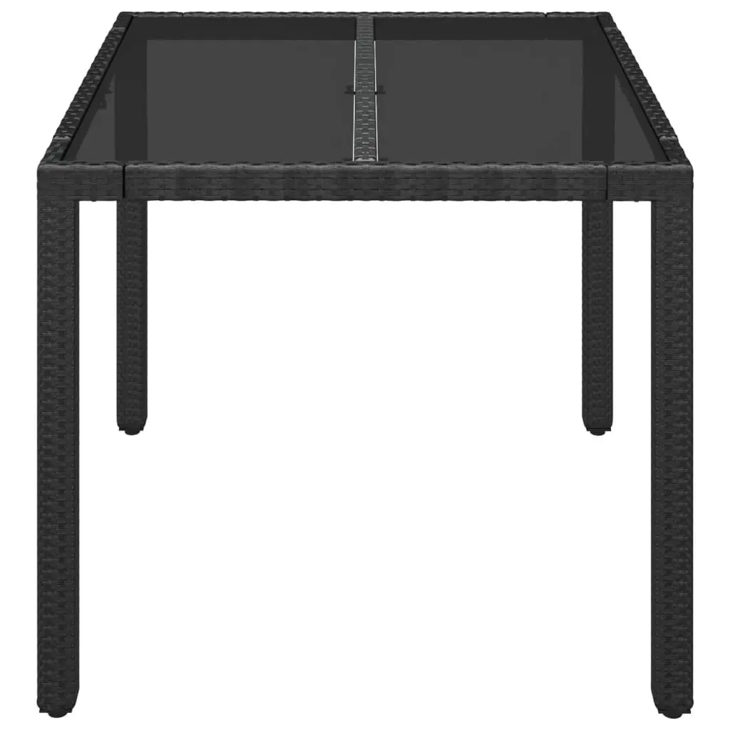Outdoor Garden Table Black 90x90x75cm Glass Top Poly Rattan Patio Furniture