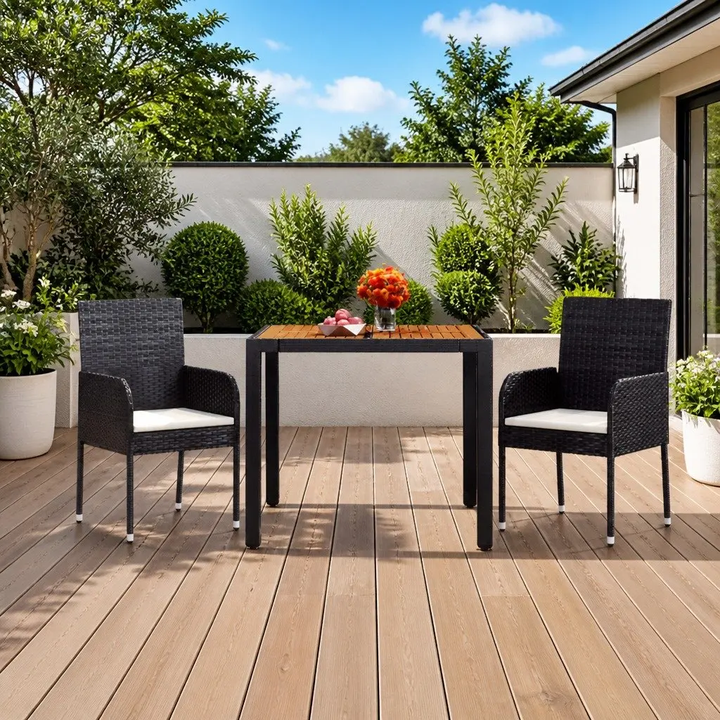 Garden Table Outdoor Dining Poly Rattan Black 90 x 90 x 75 cm