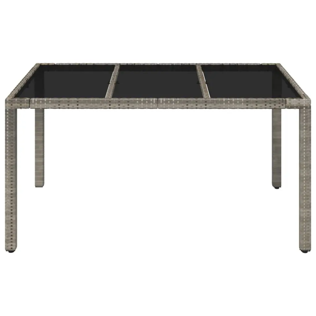 Garden Table Outdoor Patio Furniture Grey Poly Rattan Glass Top 150x90x75cm