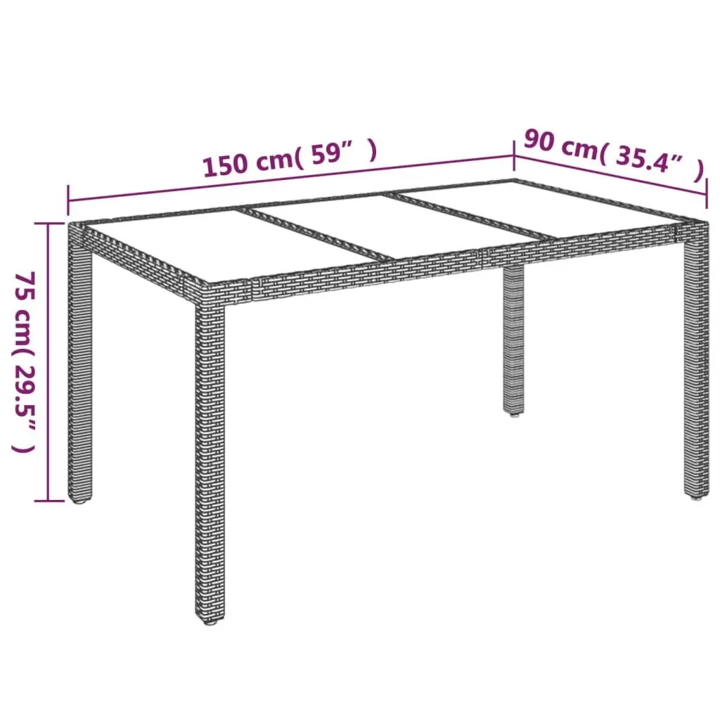 Garden Table Outdoor Patio Furniture Grey Poly Rattan Glass Top 150x90x75cm
