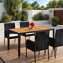 Garden Table Dimensions 150x90x75cm: Poly Rattan and Wood