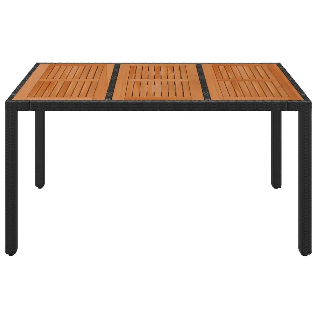 Garden Table Outdoor Patio Furniture Poly Rattan Black Wooden Top 150x90x75cm