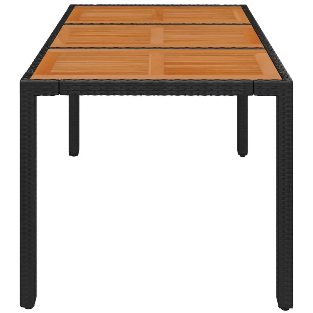 Garden Table Outdoor Patio Furniture Poly Rattan Black Wooden Top 150x90x75cm