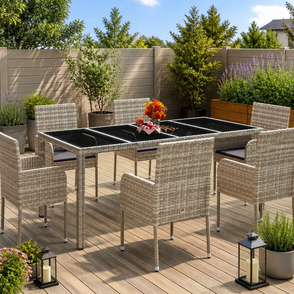 Garden Table Outdoor Patio Furniture Poly Rattan Grey 190x90x75cm