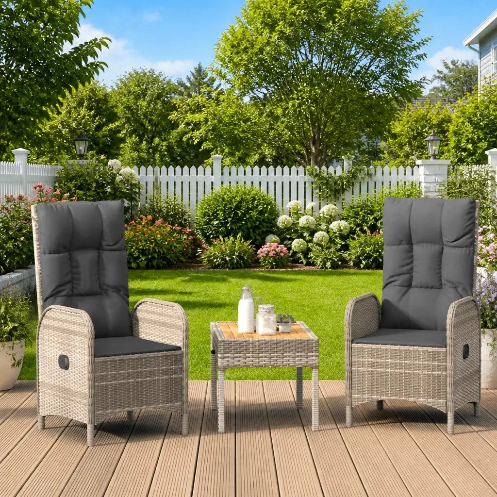 Garden Lounge Set 3 Piece Outdoor Furniture for Patio Grey Poly Rattan with Cushions