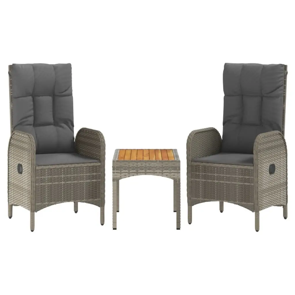 Garden Lounge Set 3 Piece Outdoor Furniture for Patio Grey Poly Rattan with Cushions