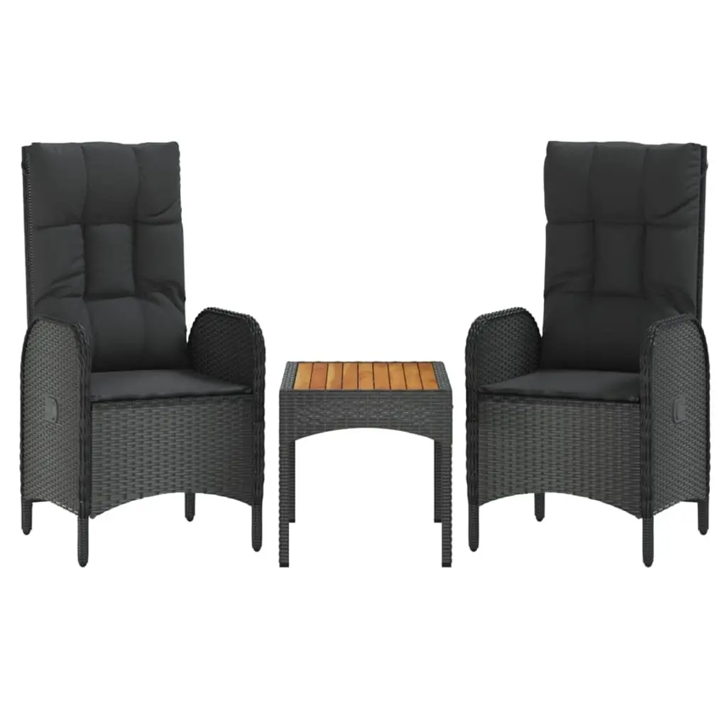 3 Piece Outdoor Garden Lounge Set Black Poly Rattan Furniture with Cushions