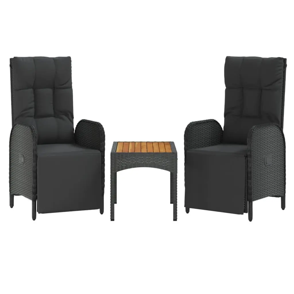 Outdoor Reclining Chairs Set 2 Pieces for Patio Black Poly Rattan