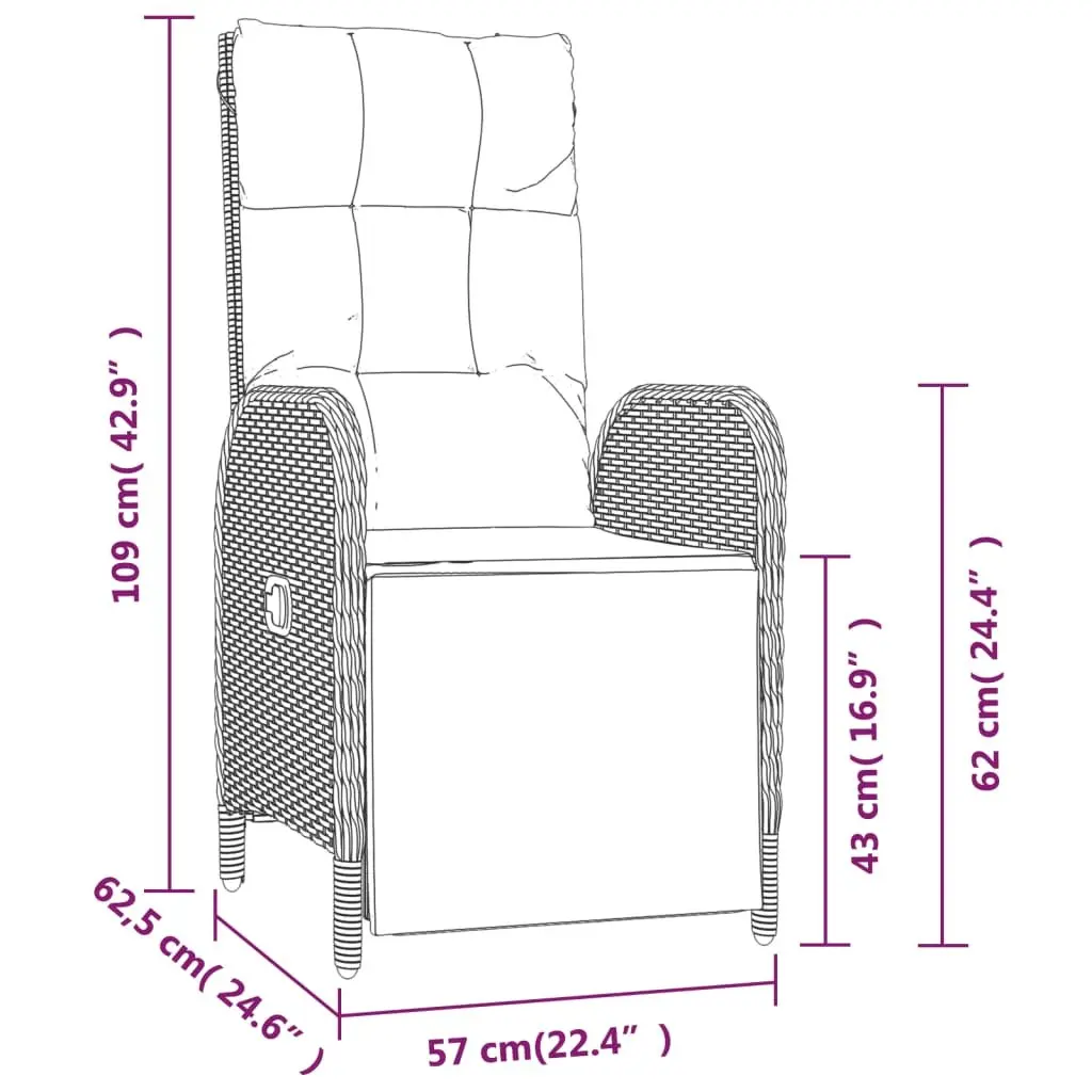 Outdoor Reclining Chairs Set 2 Pieces for Patio Black Poly Rattan