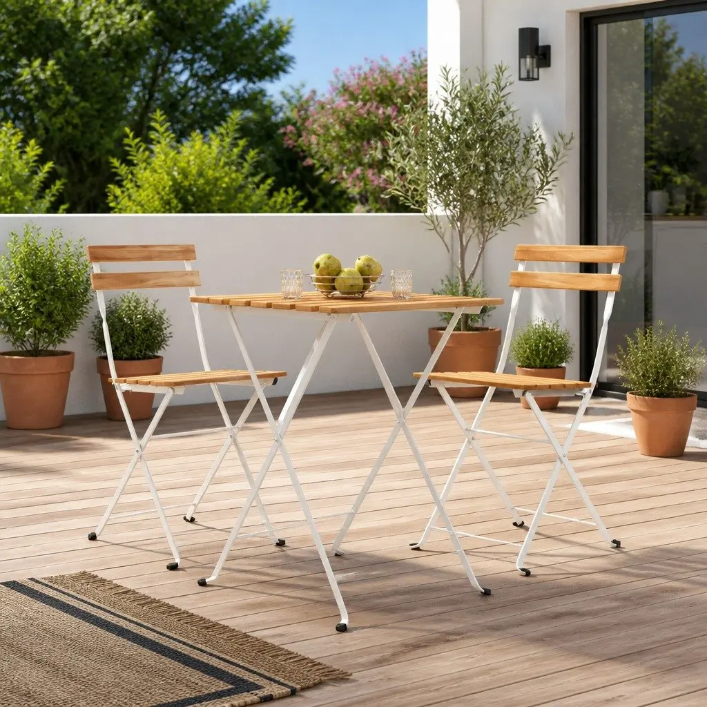 Folding Bistro Chairs 2 pcs Outdoor Garden Seating Wood Steel Foldable