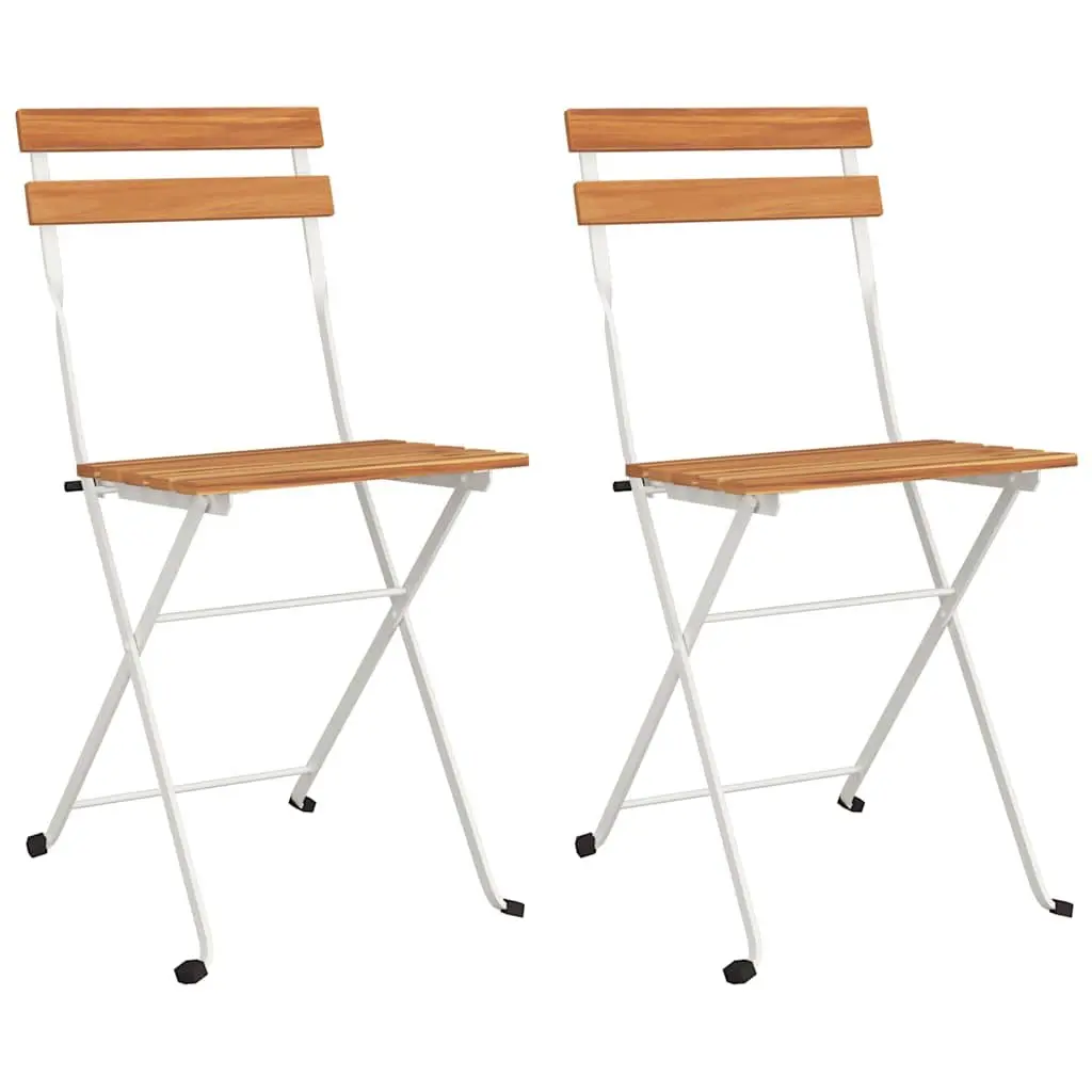 Folding Bistro Chairs 2 pcs Outdoor Garden Seating Wood Steel Foldable