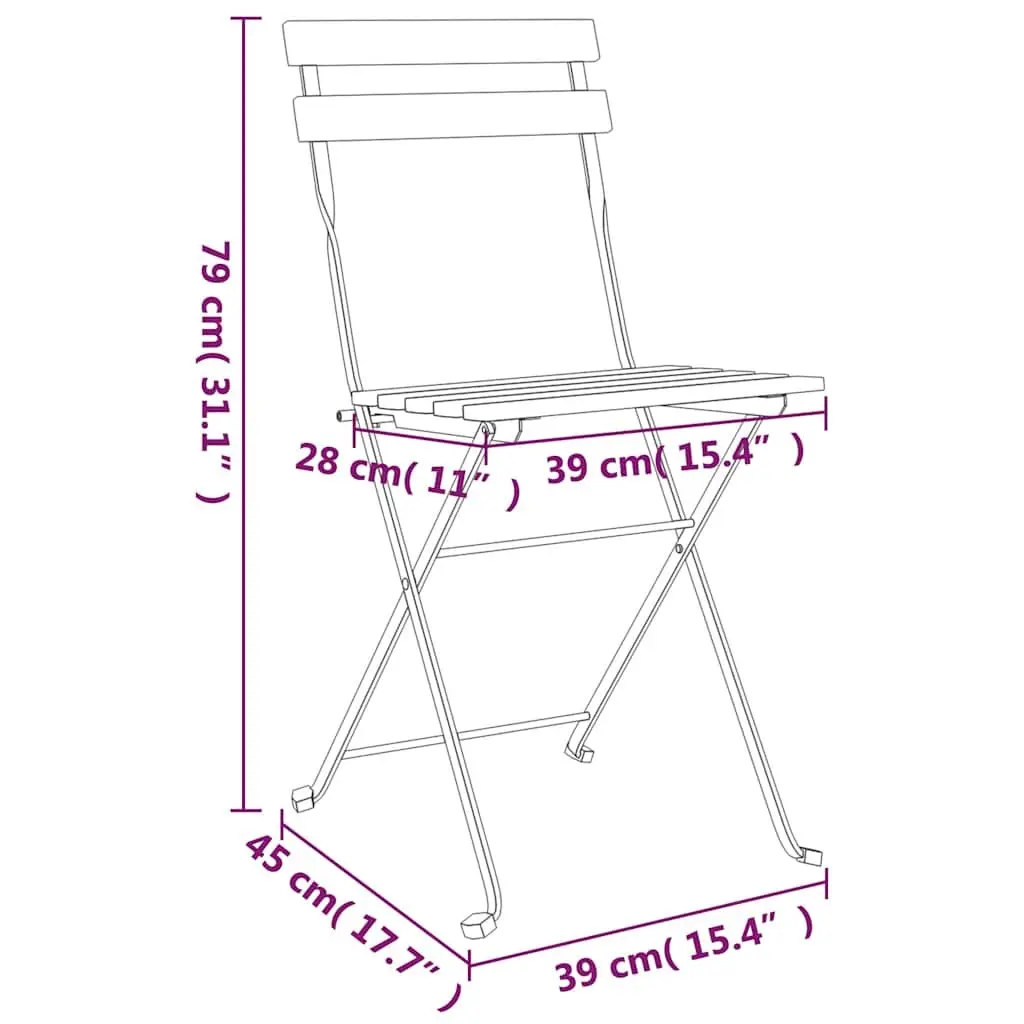 Folding Bistro Chairs 2 pcs Outdoor Garden Seating Wood Steel Foldable