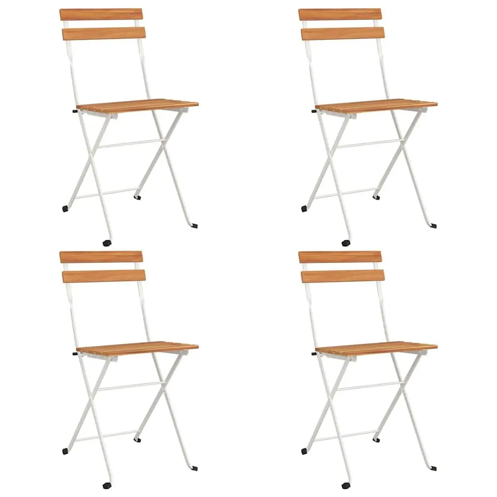 Folding Bistro Chairs 4 pcs Outdoor Garden Seating Acacia Wood Steel Frame