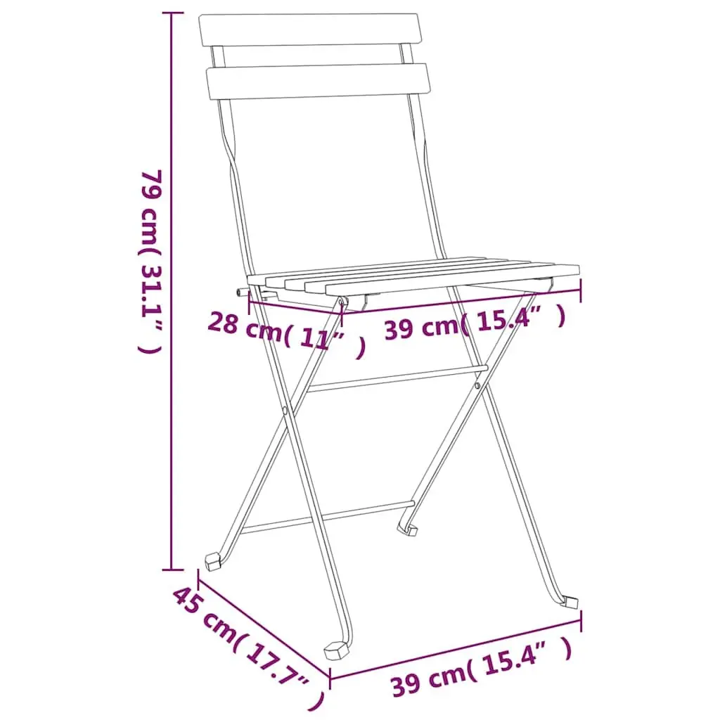 Folding Bistro Chairs 4 pcs Outdoor Garden Seating Acacia Wood Steel Frame