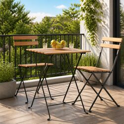 Folding Bistro Table 55x54x71cm Garden Patio Outdoor Furniture Brown Wood Steel