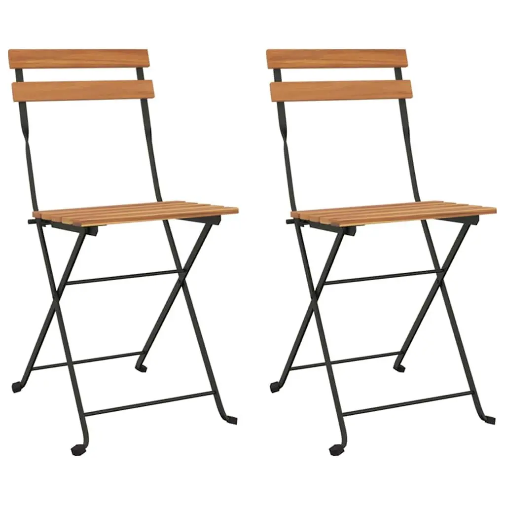 Folding Bistro Chairs Outdoor Garden Teak Wood Steel Set of 2