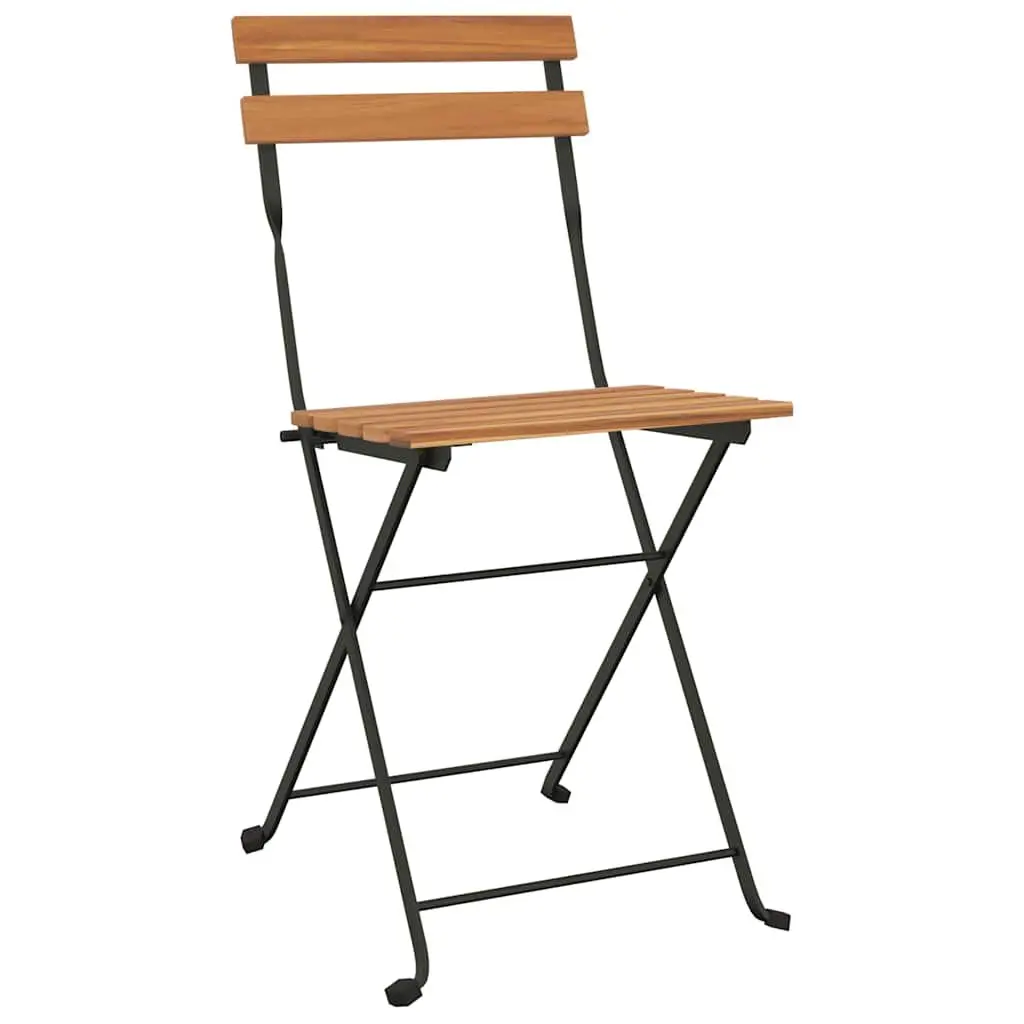 Folding Bistro Chairs Outdoor Garden Teak Wood Steel Set of 2