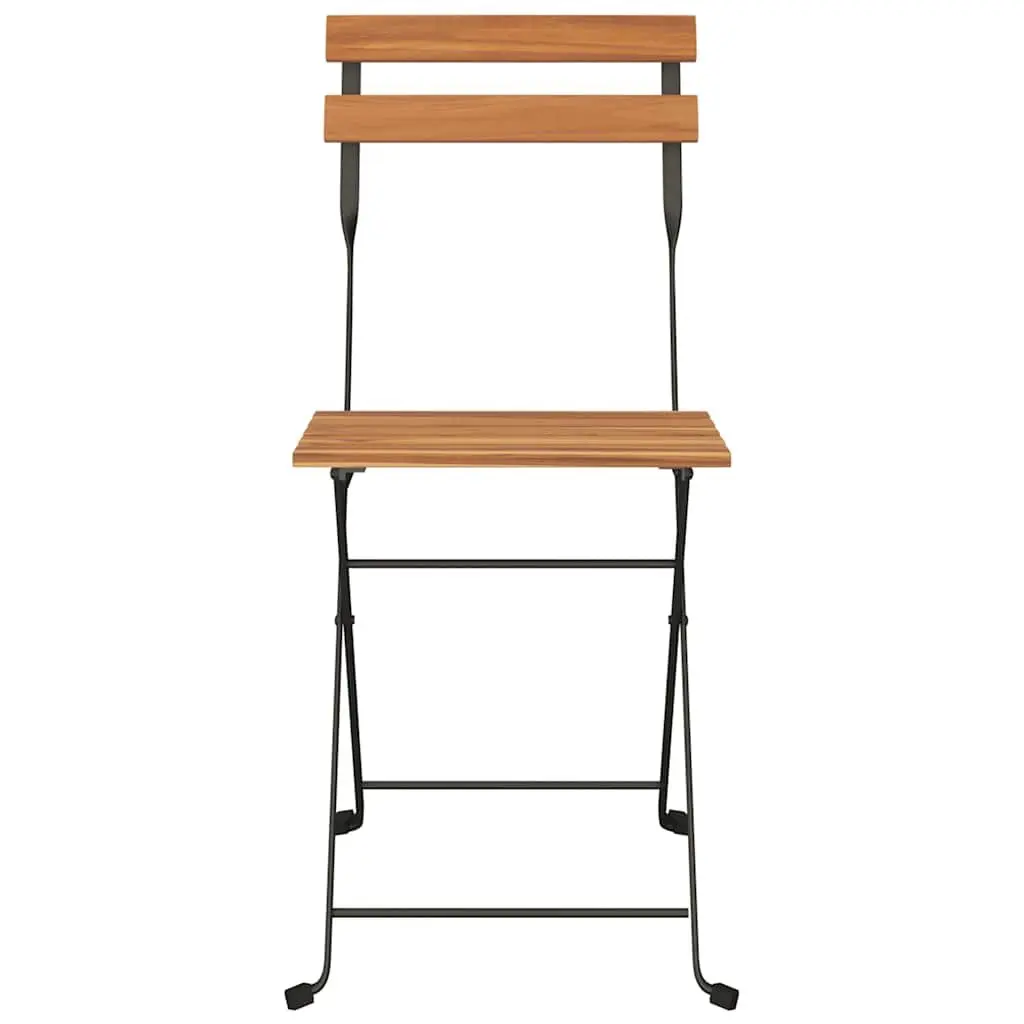 Folding Bistro Chairs Outdoor Garden Teak Wood Steel Set of 2